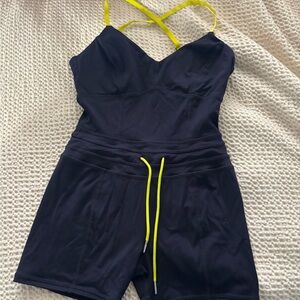POPFLEX Navy Romper with Neon Yellow Straps